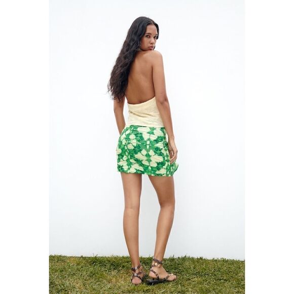 NWT Zara High Waisted Gathered Printed Mini Skirt with Ruffles, Size Small - Picture 9 of 16